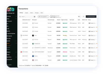 Old Reports screen: transactions table after applying filters