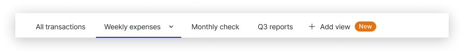 View tabs: All transactions, Weekly expenses, Monthly check, Q3 reports, Add view