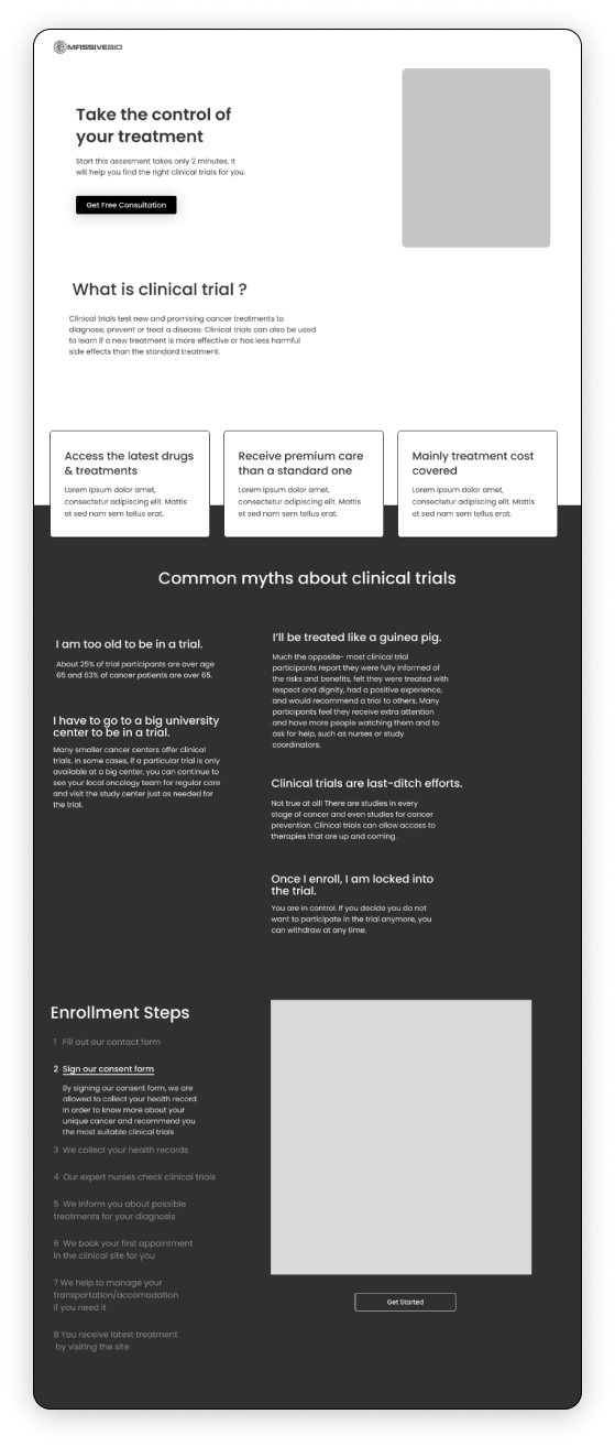 Wireframe of the new clinical trial page