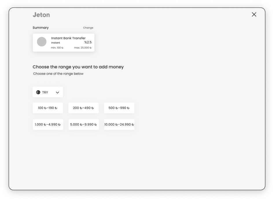 Choose the amount range for the selected transfer method