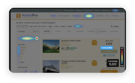 Click heatmap of the HotelsPro search results page