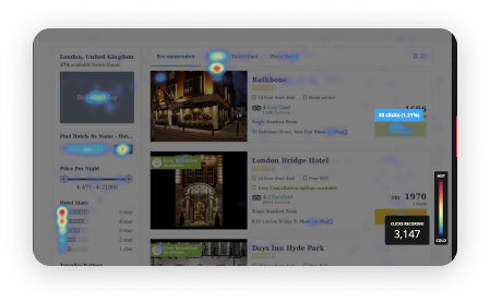 Click heatmap of the B2C search results page
